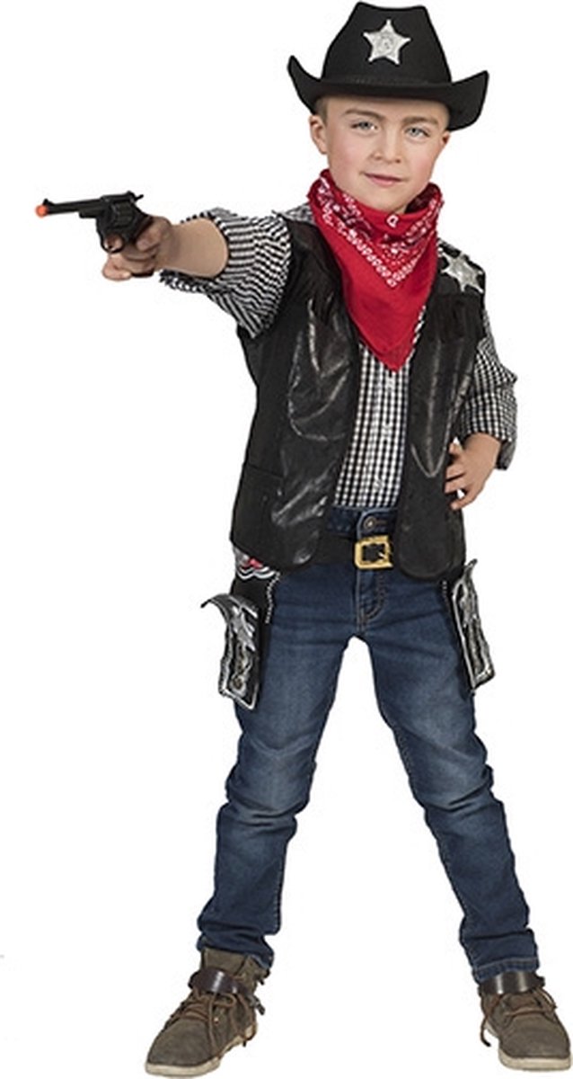 Cowboy & Cowgirl Kostuum | Cowboy Vest Nevada Zwart Jongen | Maat 164 | Carnaval kostuum | Verkleedkleding